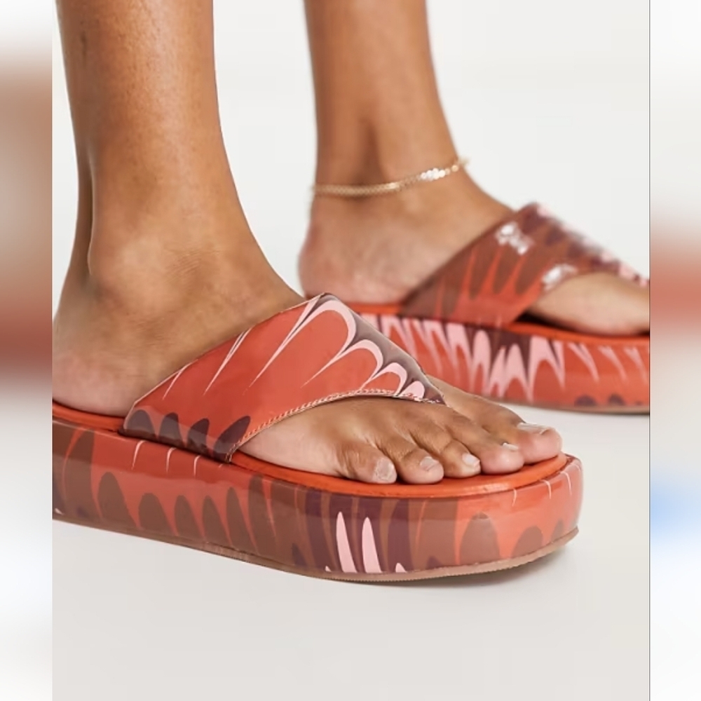 Retro Color ASOS Francesca Flatform Size 8 Orange And Brown Platform Sandals
